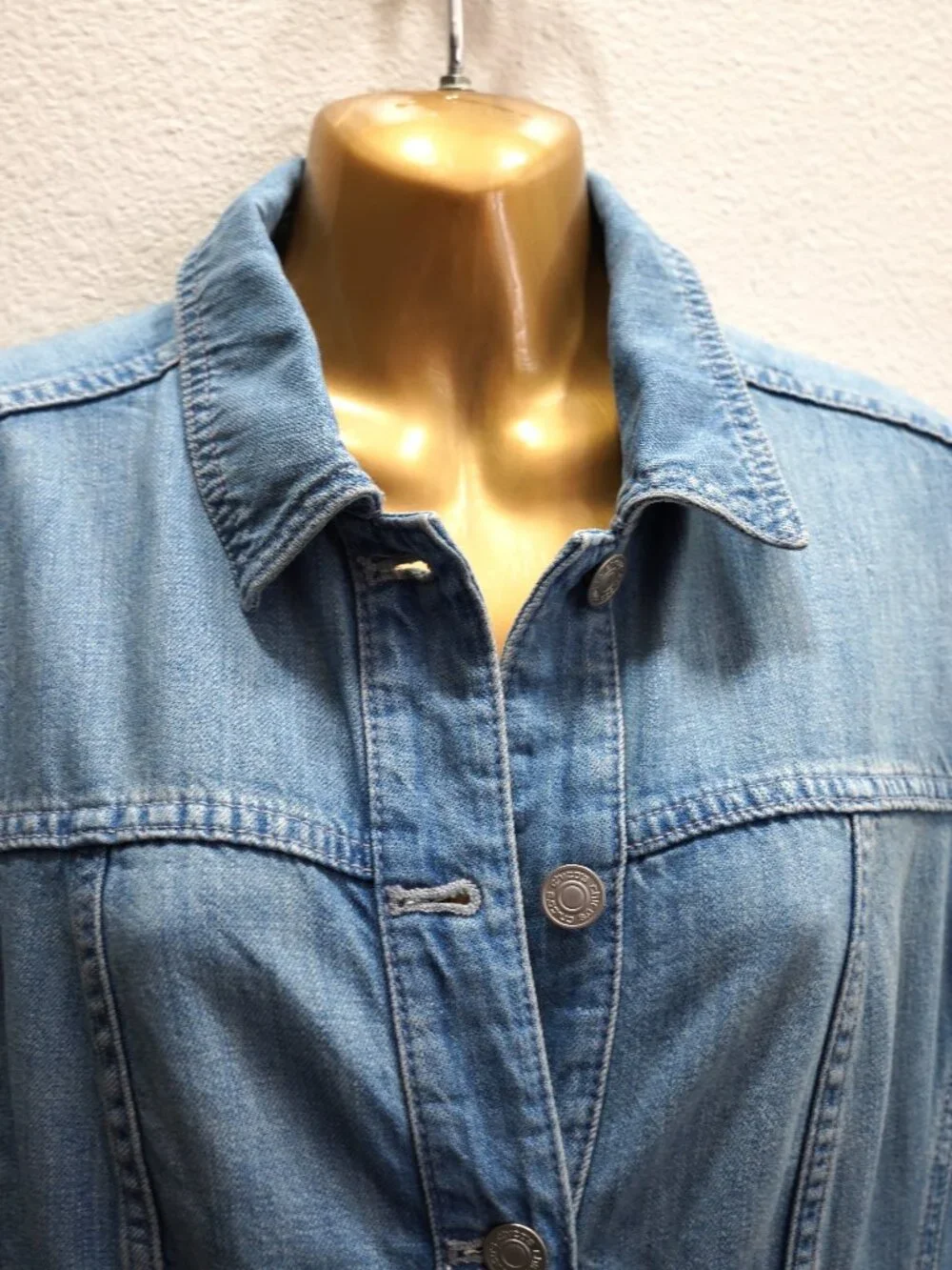 Chico’s Elongated Denim Worn Look Jacket size 1